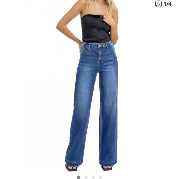 Risen Jeans Denim - Risen jeans wide leg denim blue size 11/30 women’s EUC high waisted